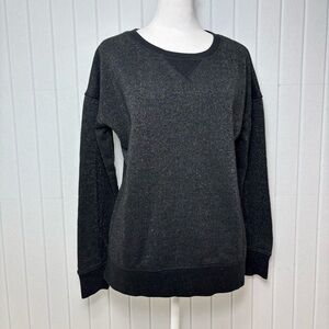 American Eagle Outfitters Black Metallic Pullover Top Long Sleeve Slit Sides M‎